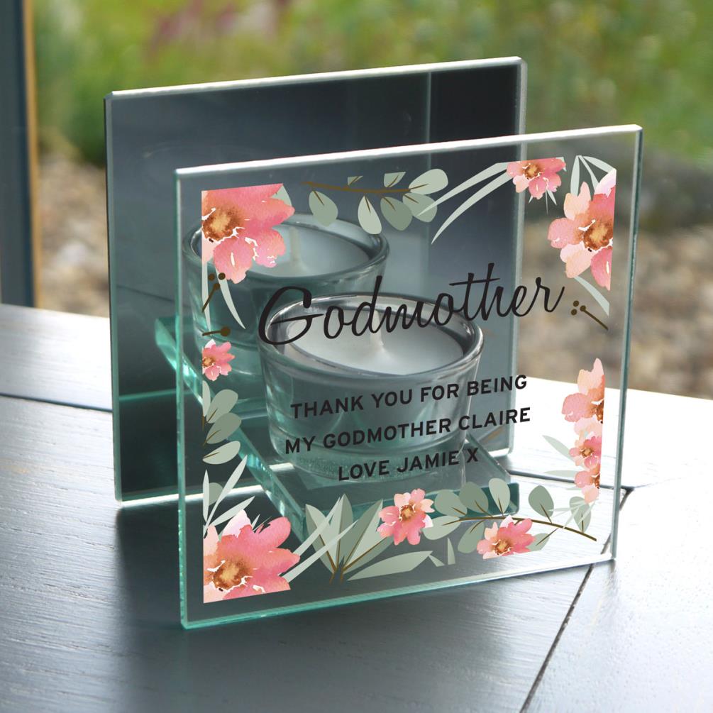 Personalised Floral Mirrored Glass Tea Light Holder Extra Image 3